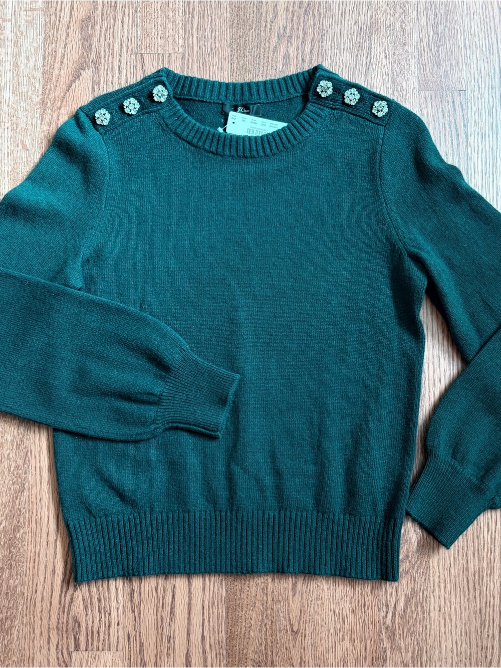 J. Crew Women's Emerald Green Crewneck Sweater with Shoulder Buttons